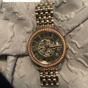 Gently Loved Rose Gold and Silver Watch with clear face to expose the inside